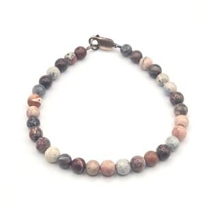 Sterling Silver 925 Jasper Gemstone Beaded Bracelet‎ Clasp Closure Stone